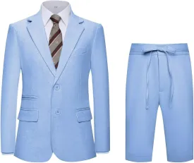2 Piece Linen Men's Suits Casual Men Suit Summer Beach Wedding Dress Tux Prom Lightweight Blazer Jacket and Shorts