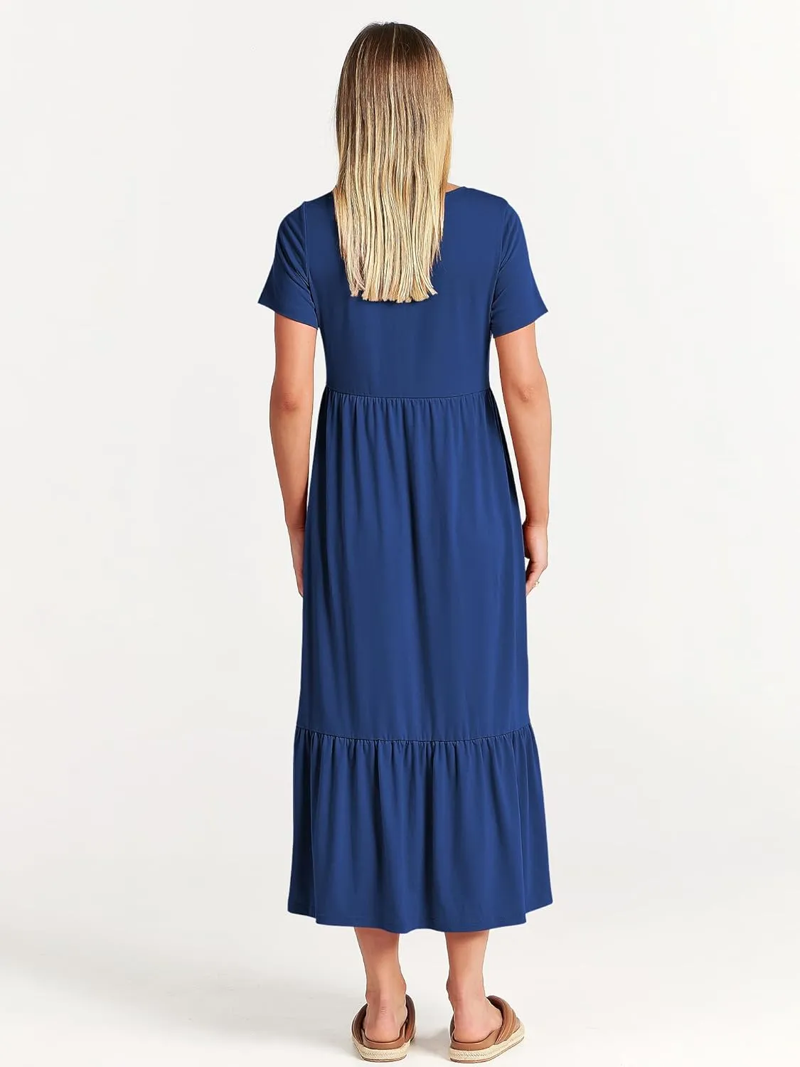 ANRABESS Women Summer Casual Short Sleeve Crewneck Aline Swing Flowy Tiered Shirt Maxi Beach Long Dress 2025 Trendy Outfits