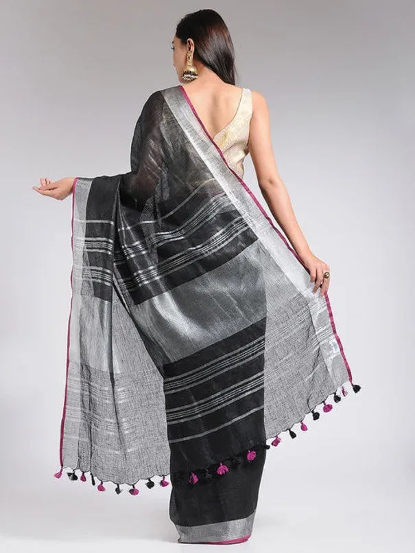 Black Linen Saree