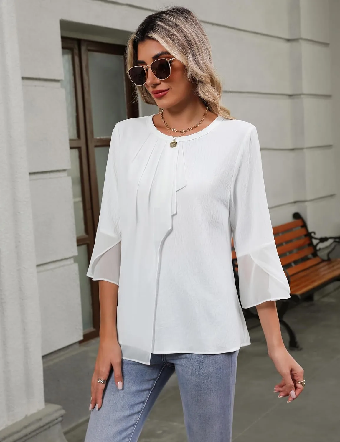 Blooming Jelly Womens Dressy Casual Blouses 3/4 Sleeve Ruffle Business Tops Summer Work Shirts 2025