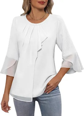 Blooming Jelly Womens Dressy Casual Blouses 3/4 Sleeve Ruffle Business Tops Summer Work Shirts 2025