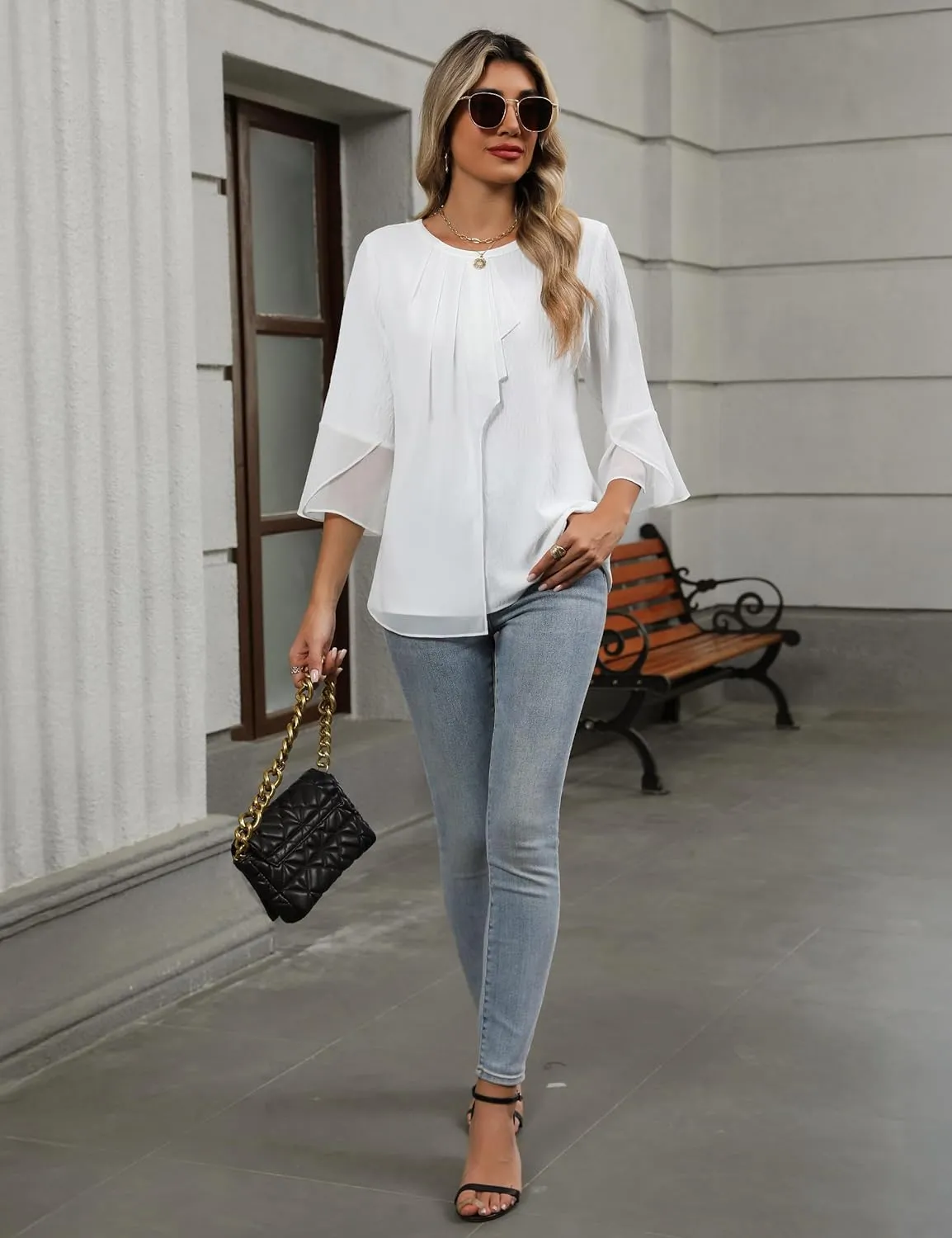 Blooming Jelly Womens Dressy Casual Blouses 3/4 Sleeve Ruffle Business Tops Summer Work Shirts 2025
