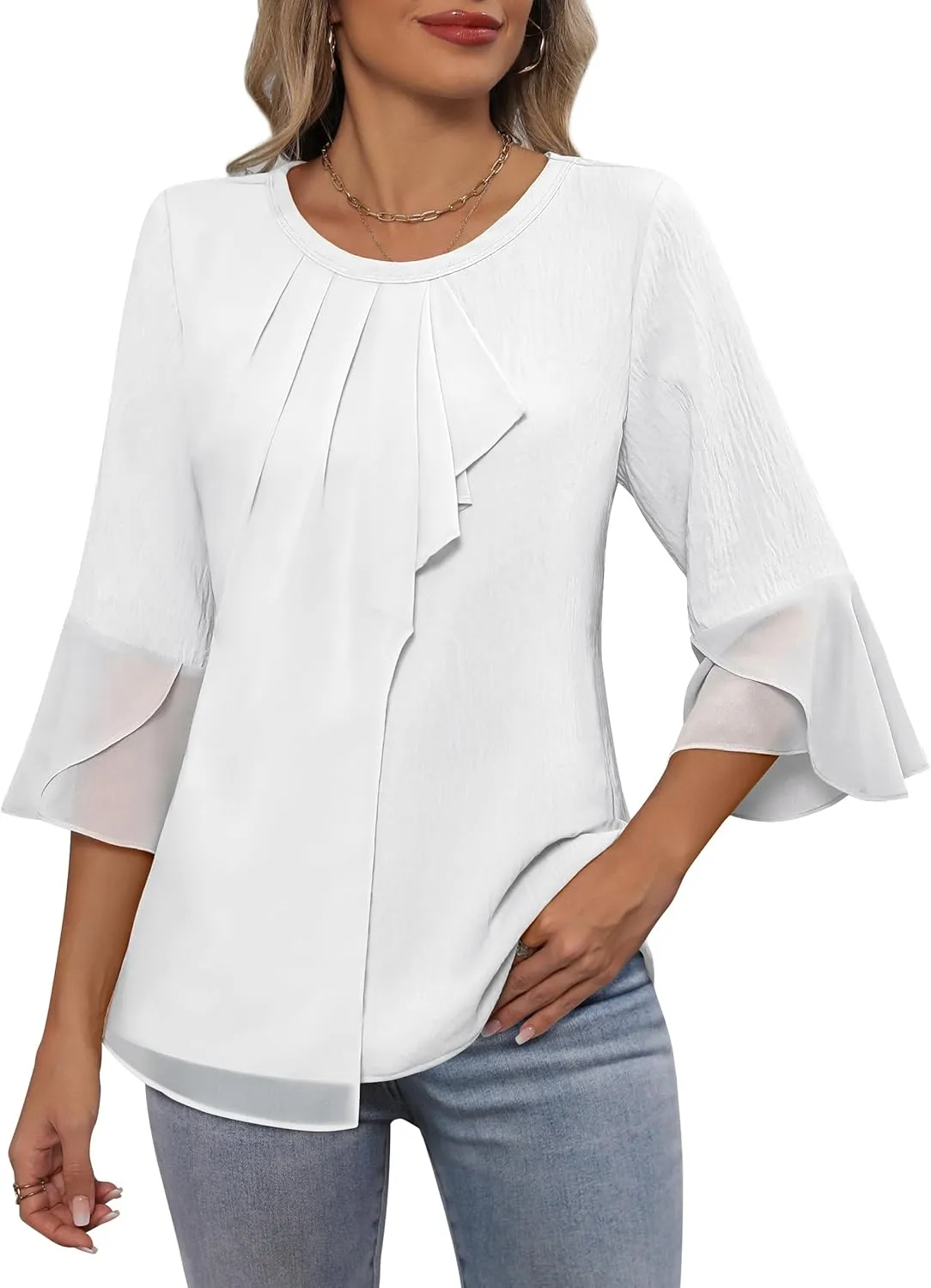 Blooming Jelly Womens Dressy Casual Blouses 3/4 Sleeve Ruffle Business Tops Summer Work Shirts 2025