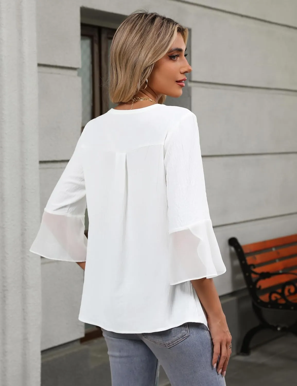 Blooming Jelly Womens Dressy Casual Blouses 3/4 Sleeve Ruffle Business Tops Summer Work Shirts 2025
