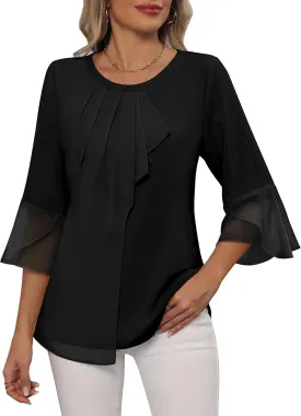 Blooming Jelly Womens Dressy Casual Blouses 3/4 Sleeve Ruffle Business Tops Summer Work Shirts 2025