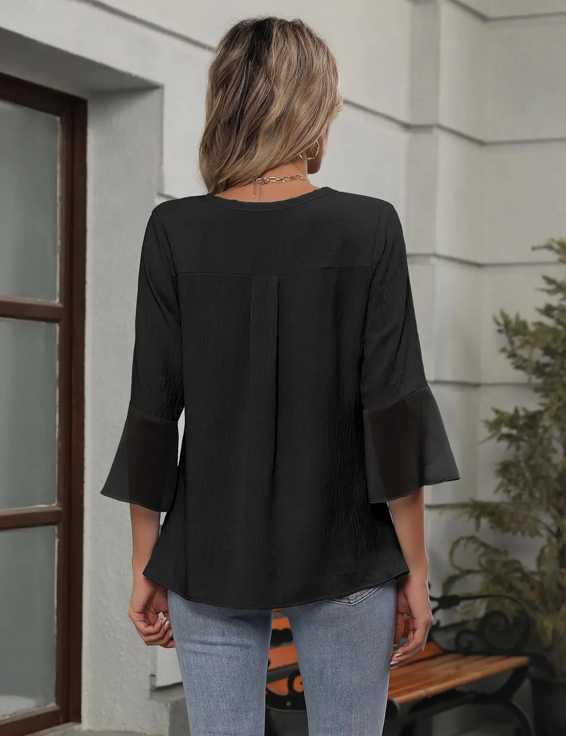 Blooming Jelly Womens Dressy Casual Blouses 3/4 Sleeve Ruffle Business Tops Summer Work Shirts 2025