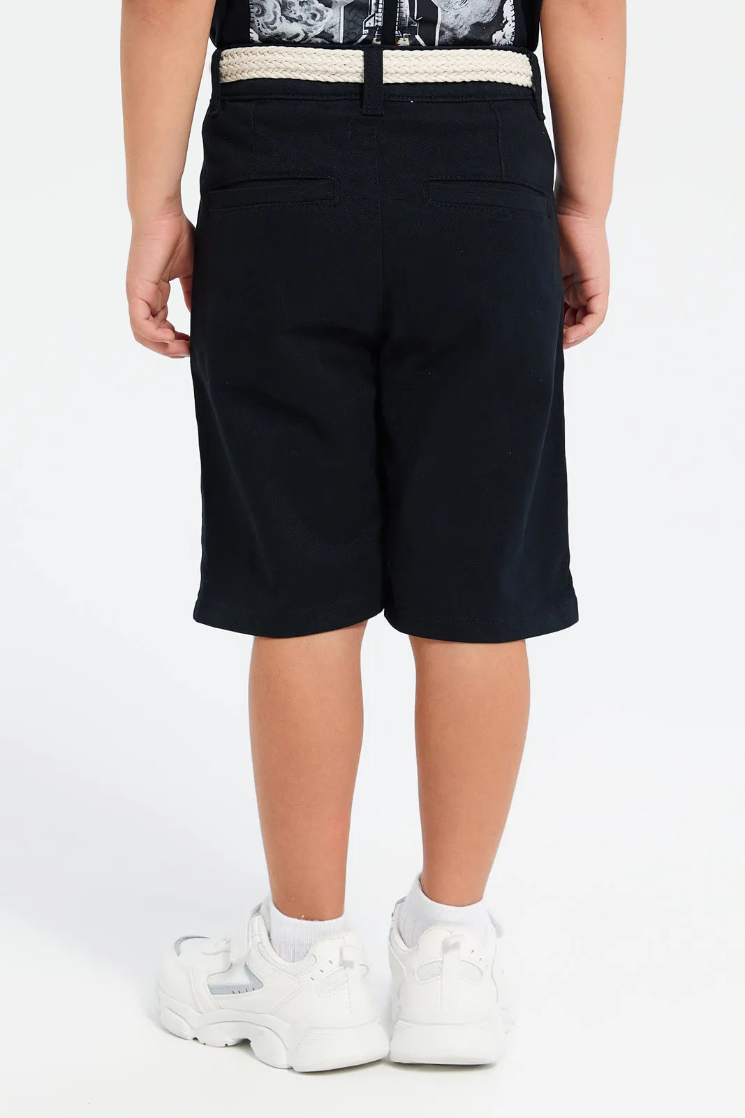 Boys Black Belted Shorts