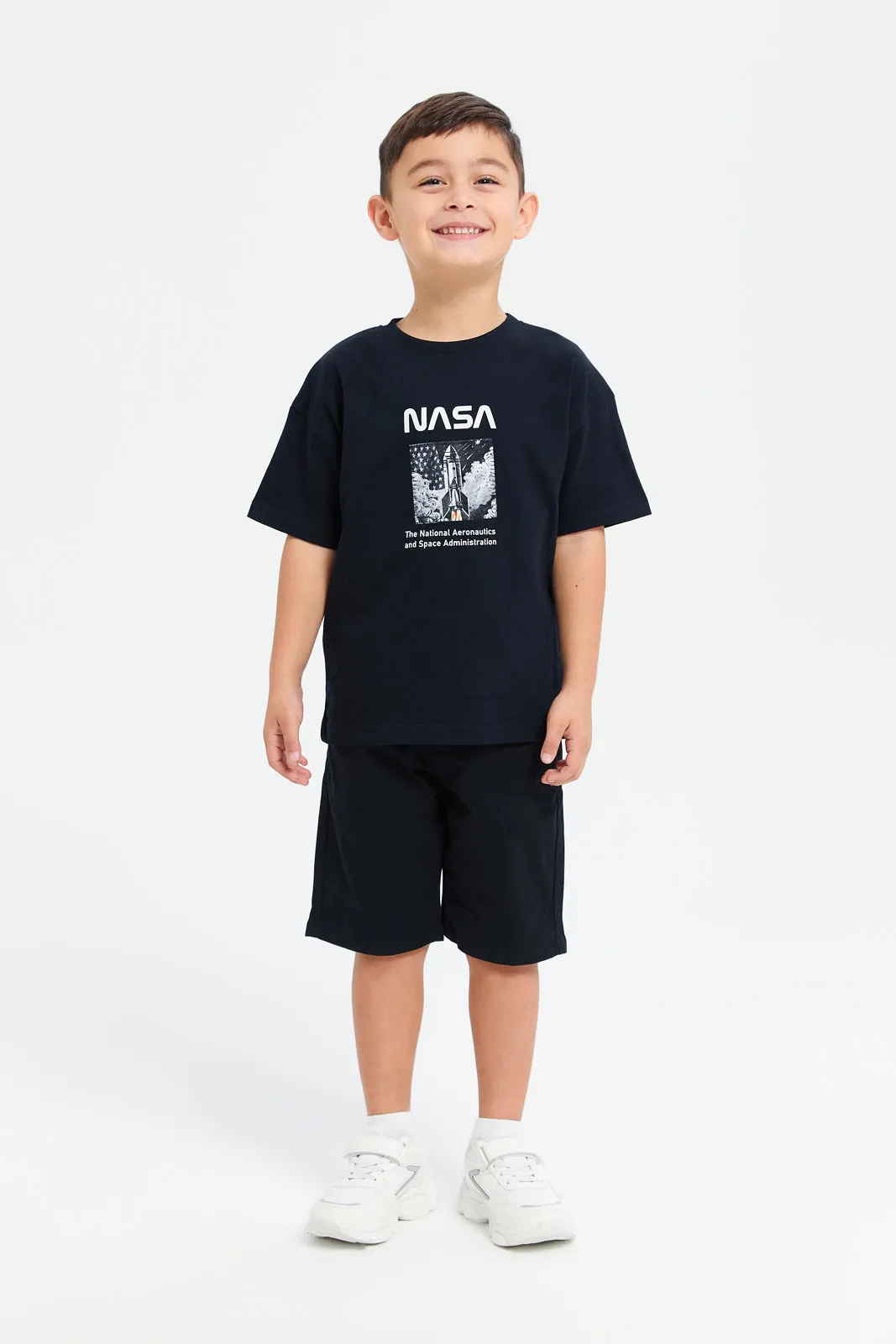 Boys Black Belted Shorts