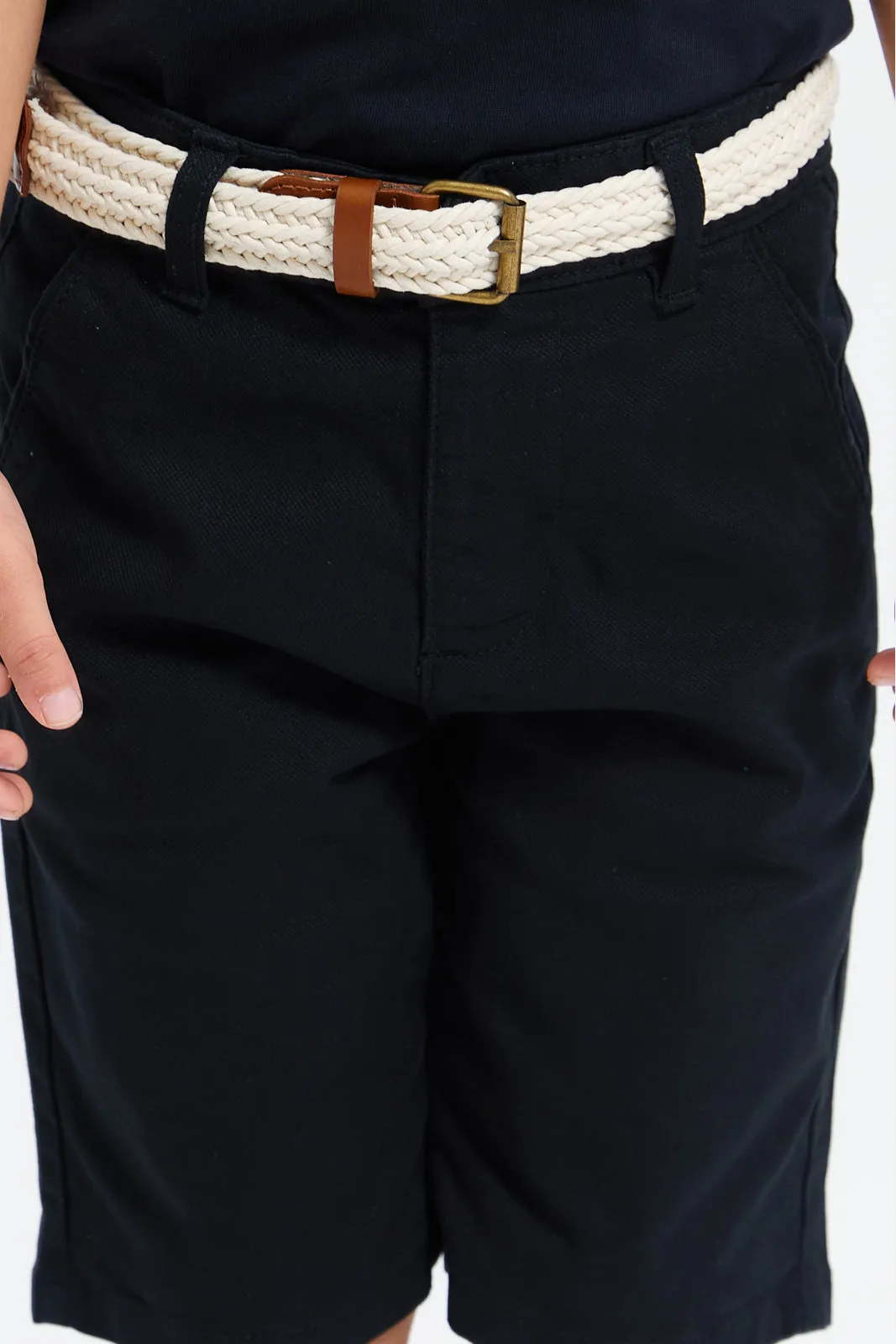 Boys Black Belted Shorts
