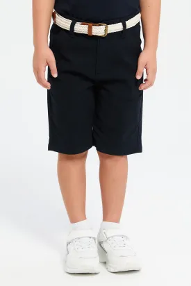 Boys Black Belted Shorts