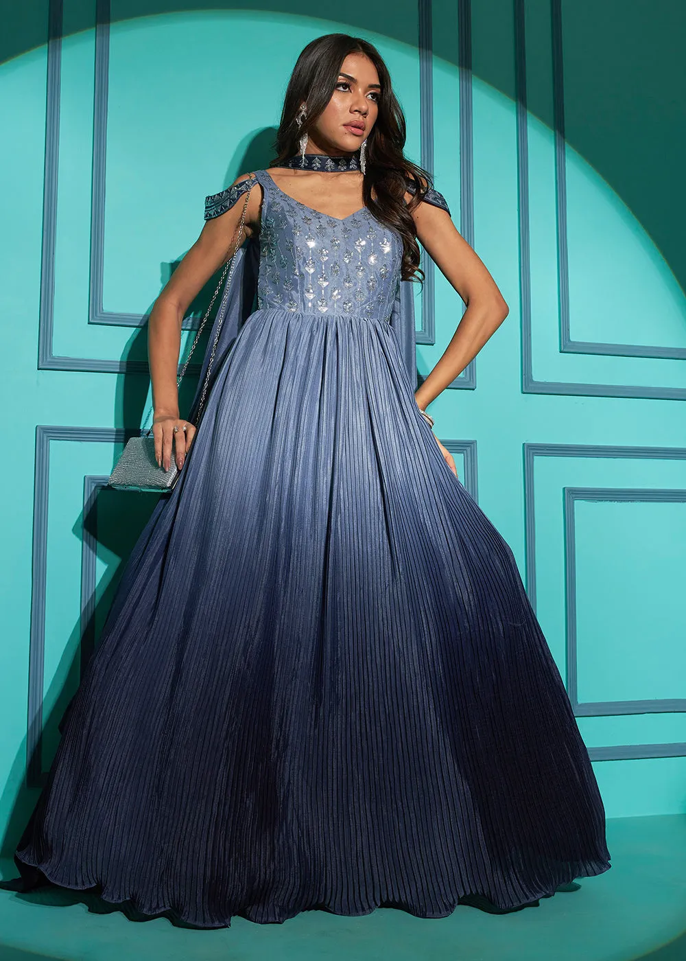 Chinon Exquisite Grey Sequins & Thread Party Wear Gown