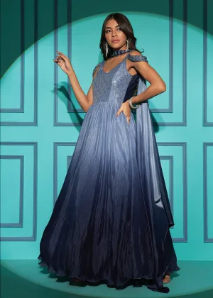 Chinon Exquisite Grey Sequins & Thread Party Wear Gown