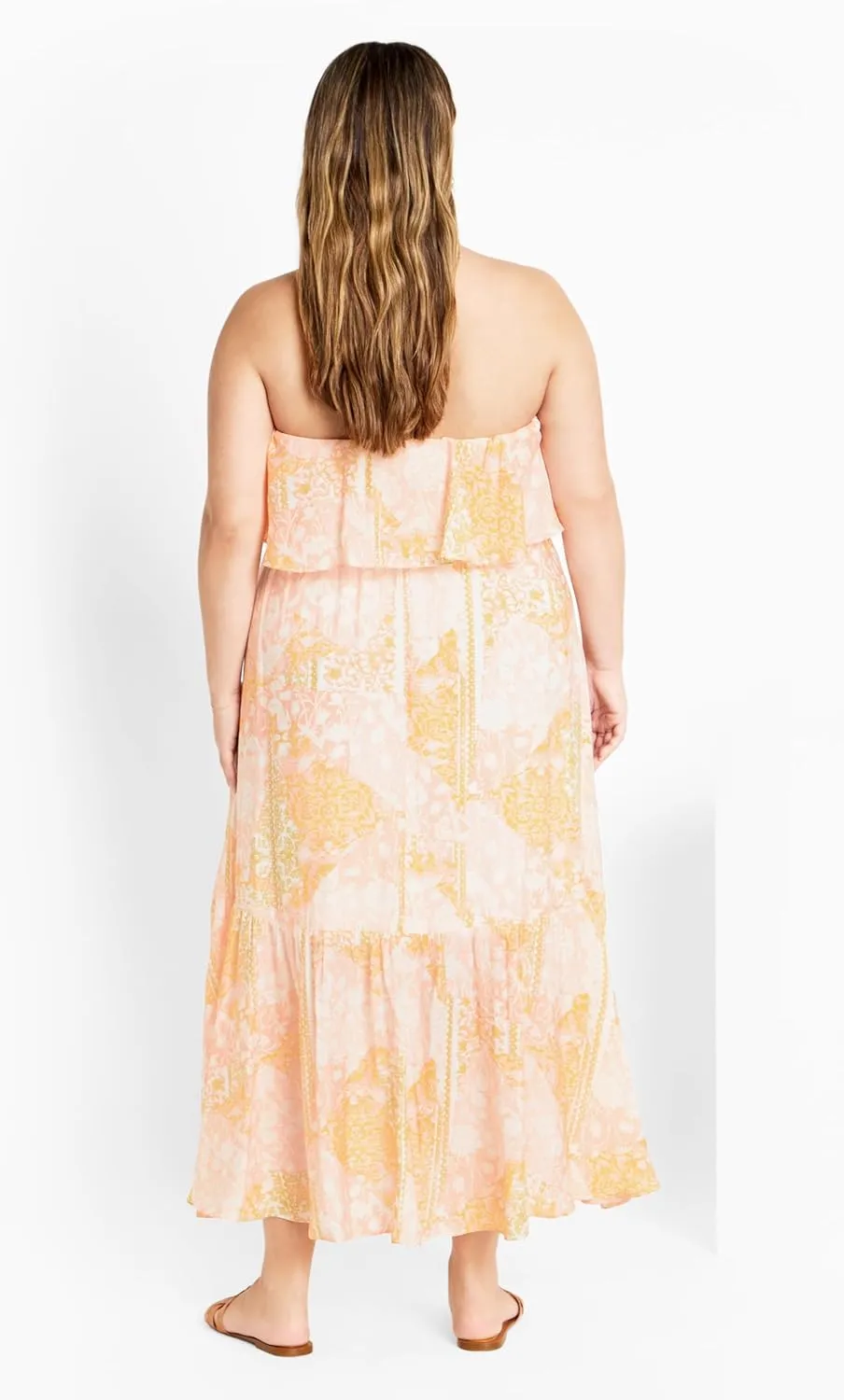 City Chic Women's Strapless Ruffle Bust Tie Waist Tiered Floral Maxi Dress