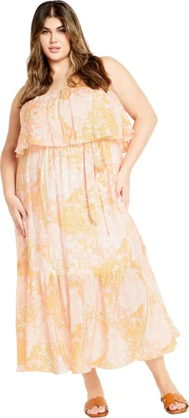 City Chic Women's Strapless Ruffle Bust Tie Waist Tiered Floral Maxi Dress