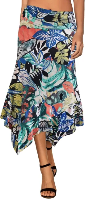 DJT Women's Flowy Handkerchief Hemline Midi Skirt