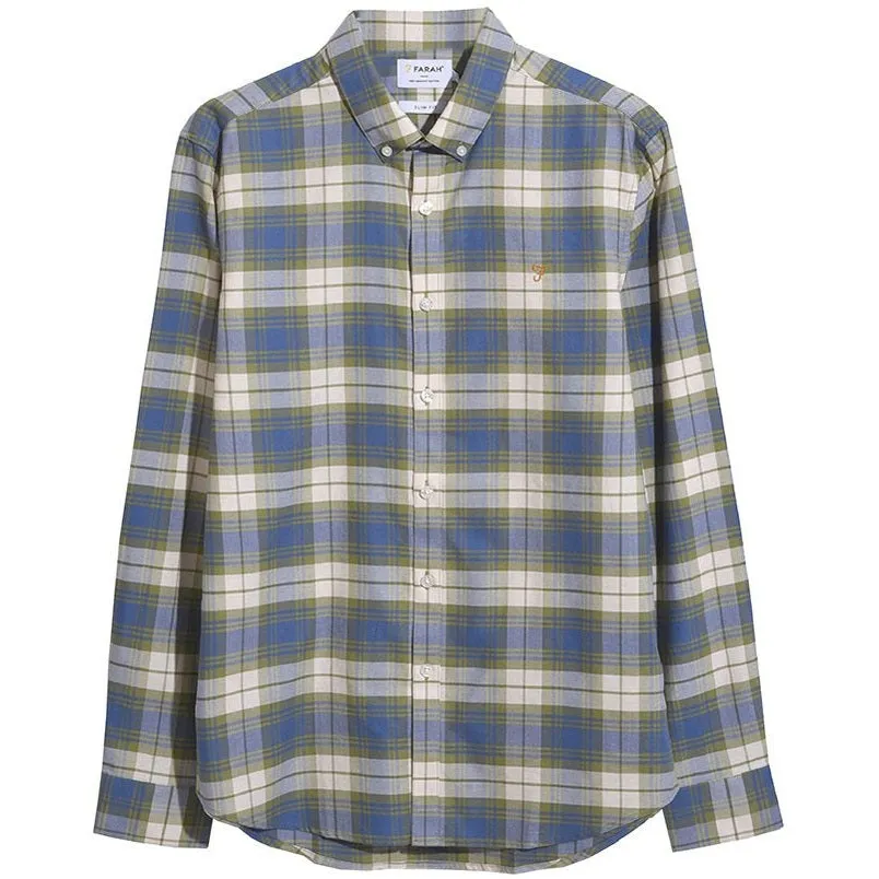 Farah Mens Brewer Check Long Sleeve Shirt Sheaf Blue