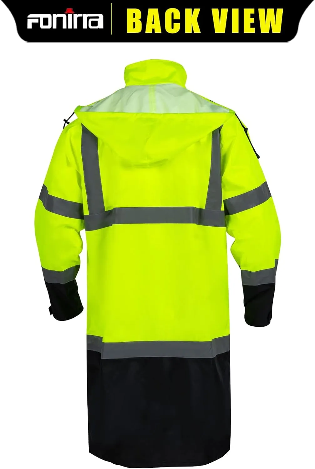 FONIRRA Hi Vis Safety Long Rain Jacket Men Waterproof, High Visibility Class 3 Raincoat, Construction Rain Gear for Work