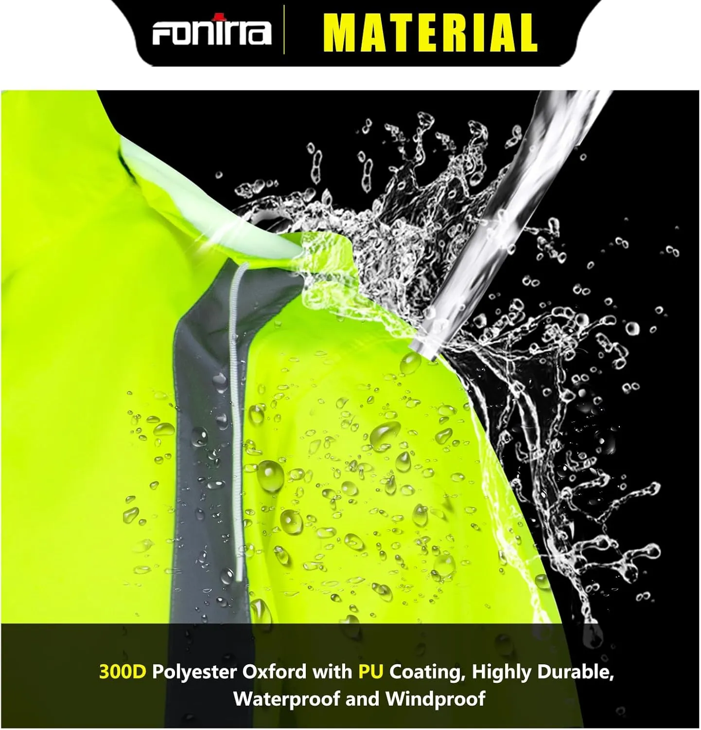 FONIRRA Hi Vis Safety Long Rain Jacket Men Waterproof, High Visibility Class 3 Raincoat, Construction Rain Gear for Work