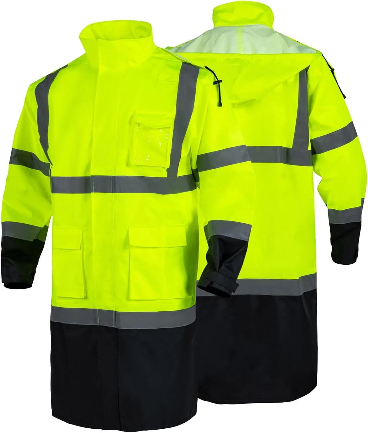 FONIRRA Hi Vis Safety Long Rain Jacket Men Waterproof, High Visibility Class 3 Raincoat, Construction Rain Gear for Work
