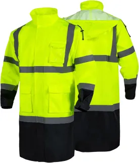 FONIRRA Hi Vis Safety Long Rain Jacket Men Waterproof, High Visibility Class 3 Raincoat, Construction Rain Gear for Work