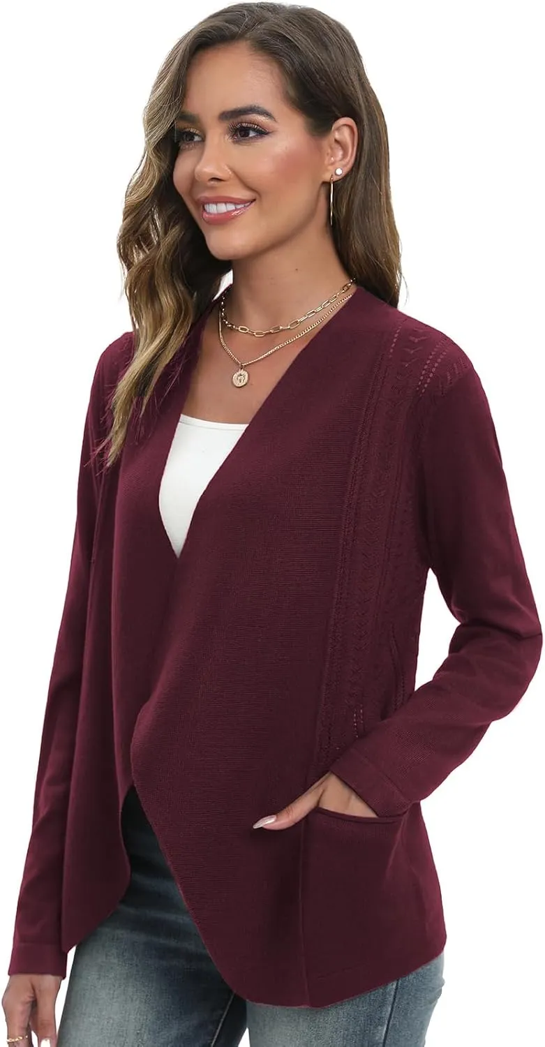 GRACE KARIN Women's Open Front Sweater Blazer Lapel Cardigan Sweater Long Sleeve Knitted Blazer Jackets with Pockets