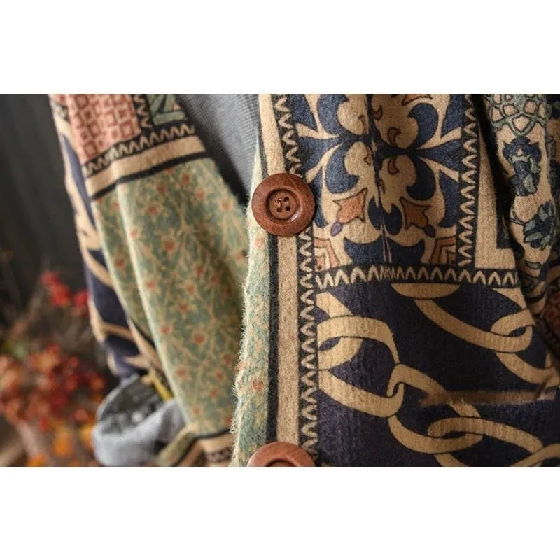 Haraju Loose Printed Knitted Cardigan