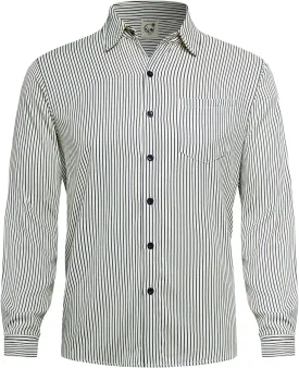 Hardaddy Men's Classic Color Contrast Striped Shirt Long Sleeve Casual Button Down Shirts Blouse