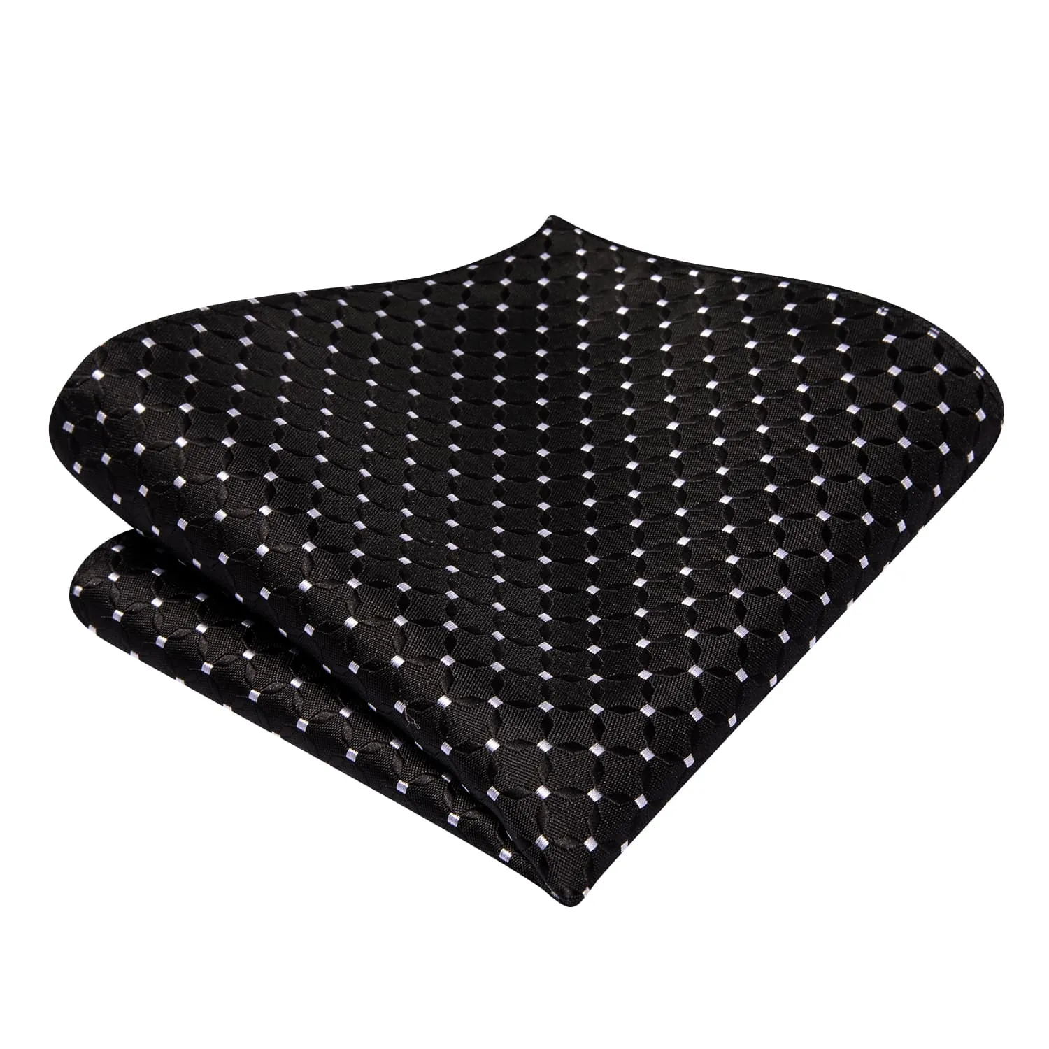 Hi-Tie Black Bowtie White Polka Dots Formal Tie Hanky Cufflinks Set