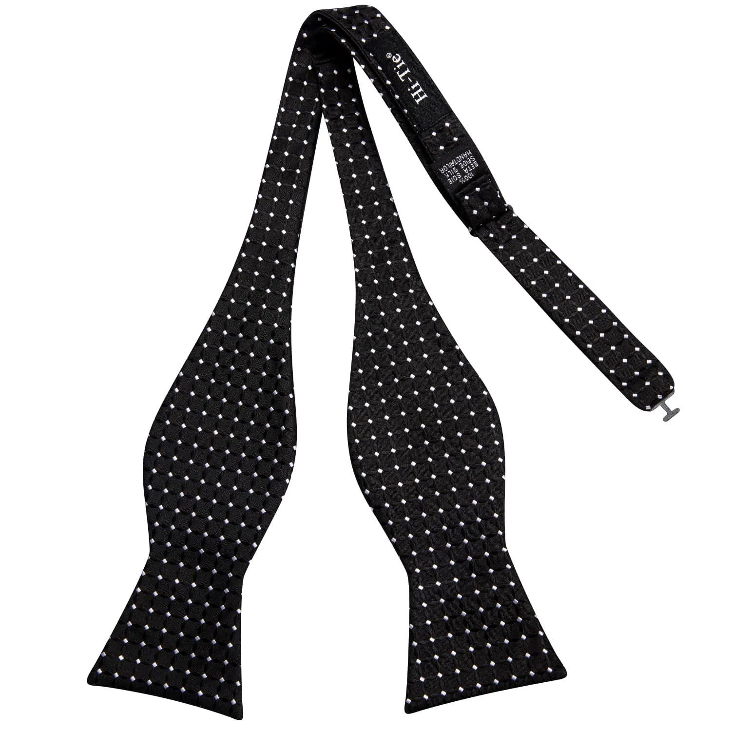 Hi-Tie Black Bowtie White Polka Dots Formal Tie Hanky Cufflinks Set