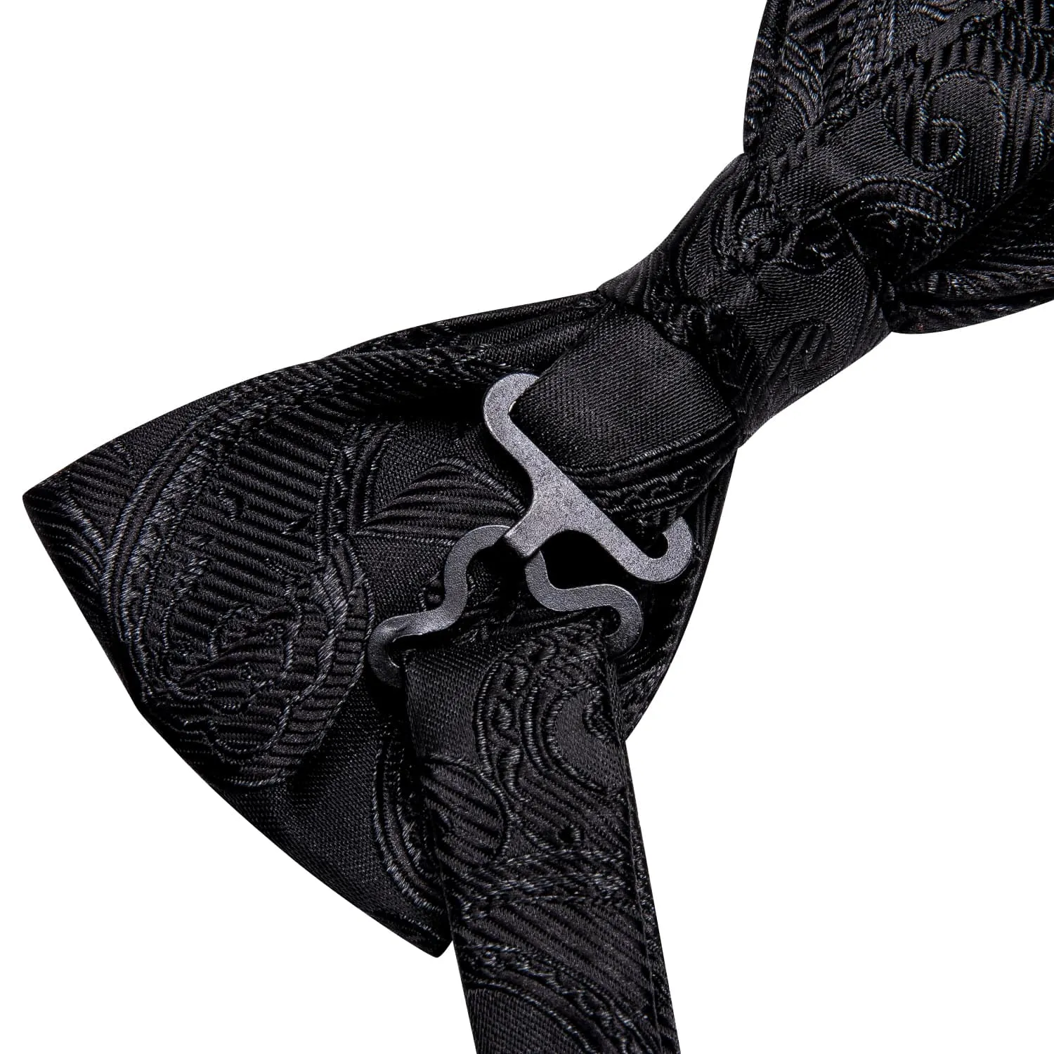 Hi-Tie Black Wedding Bowtie for Men Paisley Tie Hanky Cufflinks Set