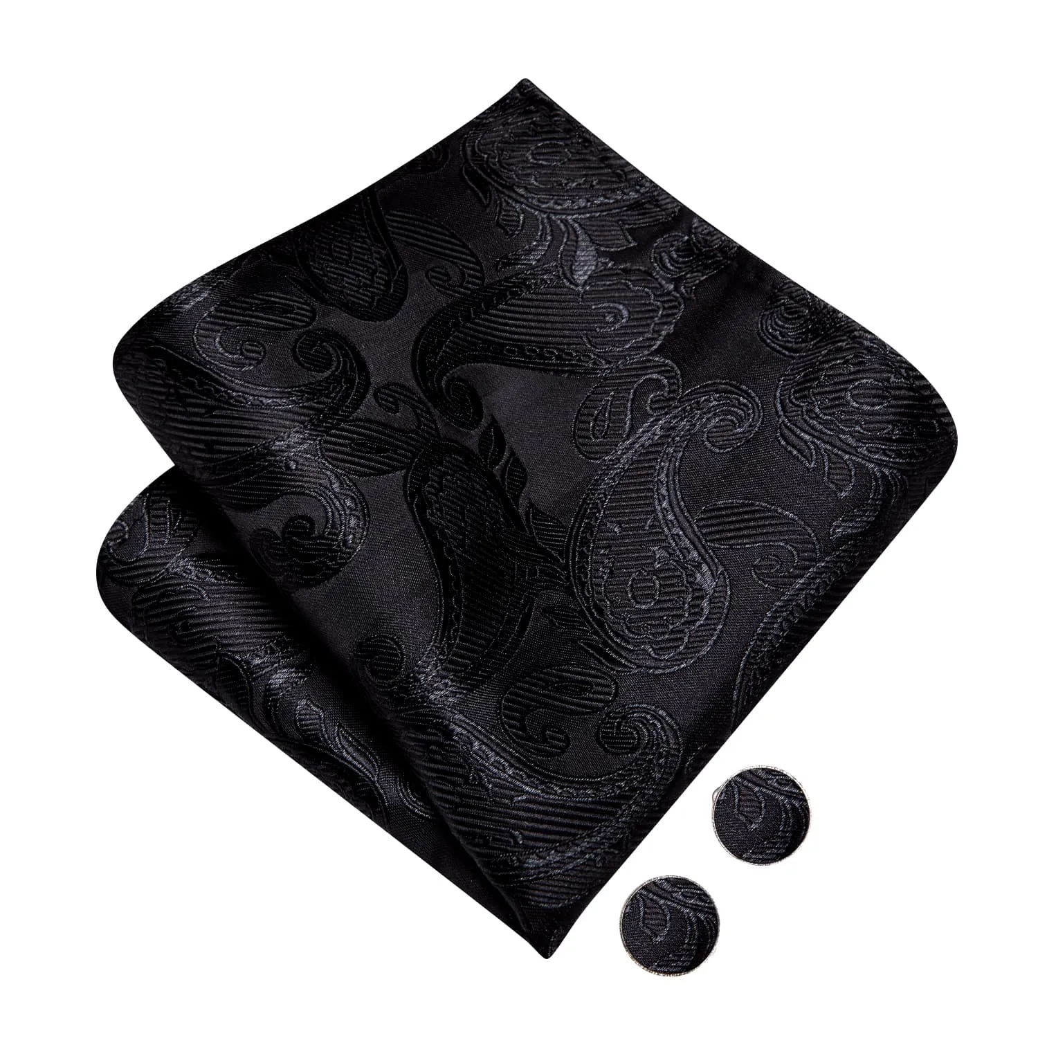 Hi-Tie Black Wedding Bowtie for Men Paisley Tie Hanky Cufflinks Set