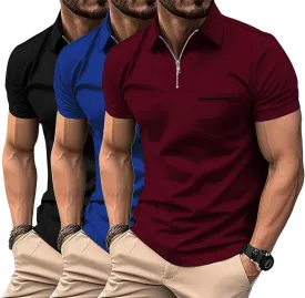 JACKETOWN 3 Pack Polo Shirt for Men Quarter Zip Polo T Shirt Casual Short Sleeve Collared Shirts with Pocket