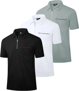 JACKETOWN 3 Pack Polo Shirt for Men Quarter Zip Polo T Shirt Casual Short Sleeve Collared Shirts with Pocket