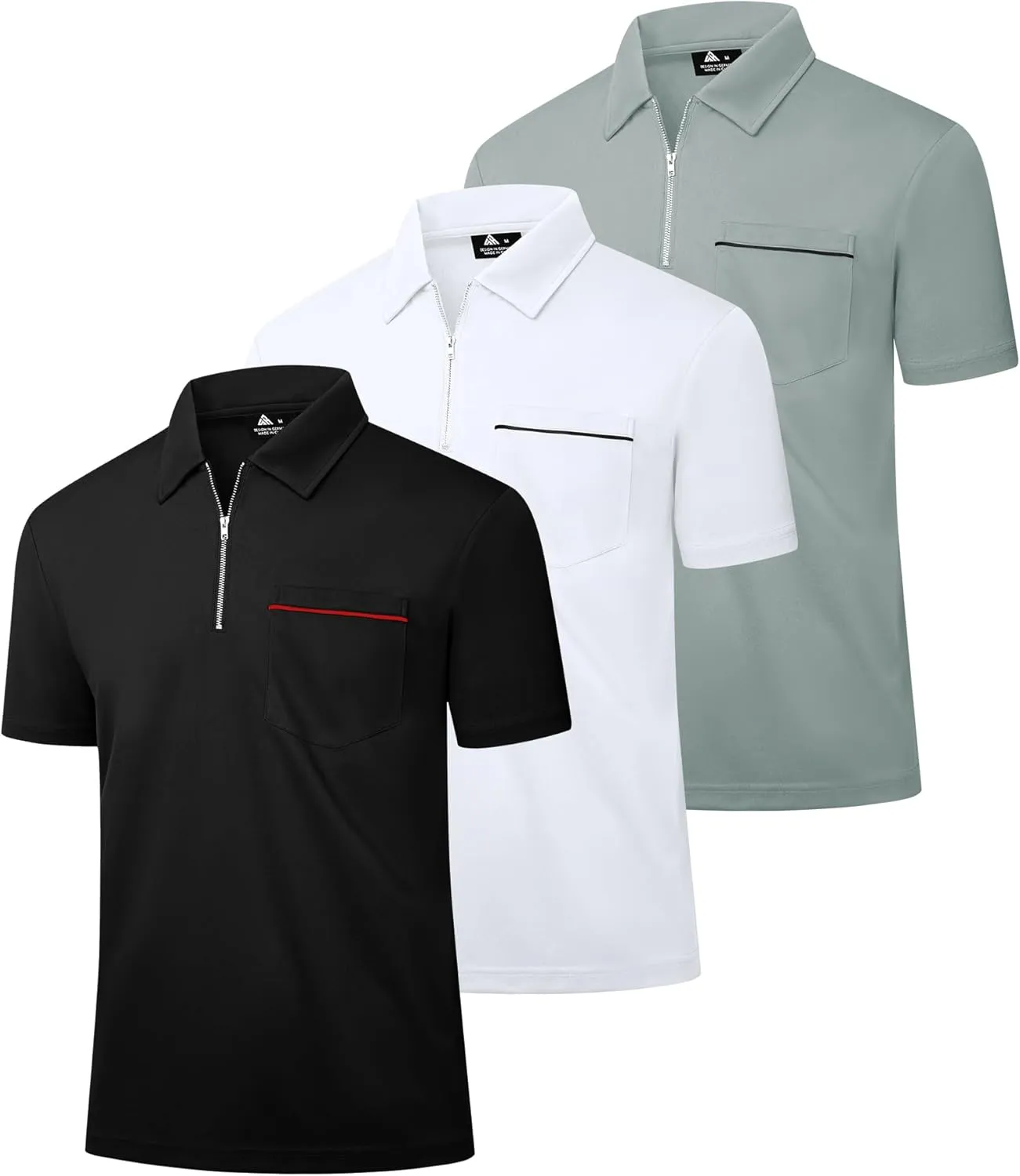JACKETOWN 3 Pack Polo Shirt for Men Quarter Zip Polo T Shirt Casual Short Sleeve Collared Shirts with Pocket