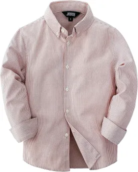 JOGAL Boys Long Sleeve Oxford Dress Shirts Casual Button Down Shirts Striped Tops for 6-14 Years