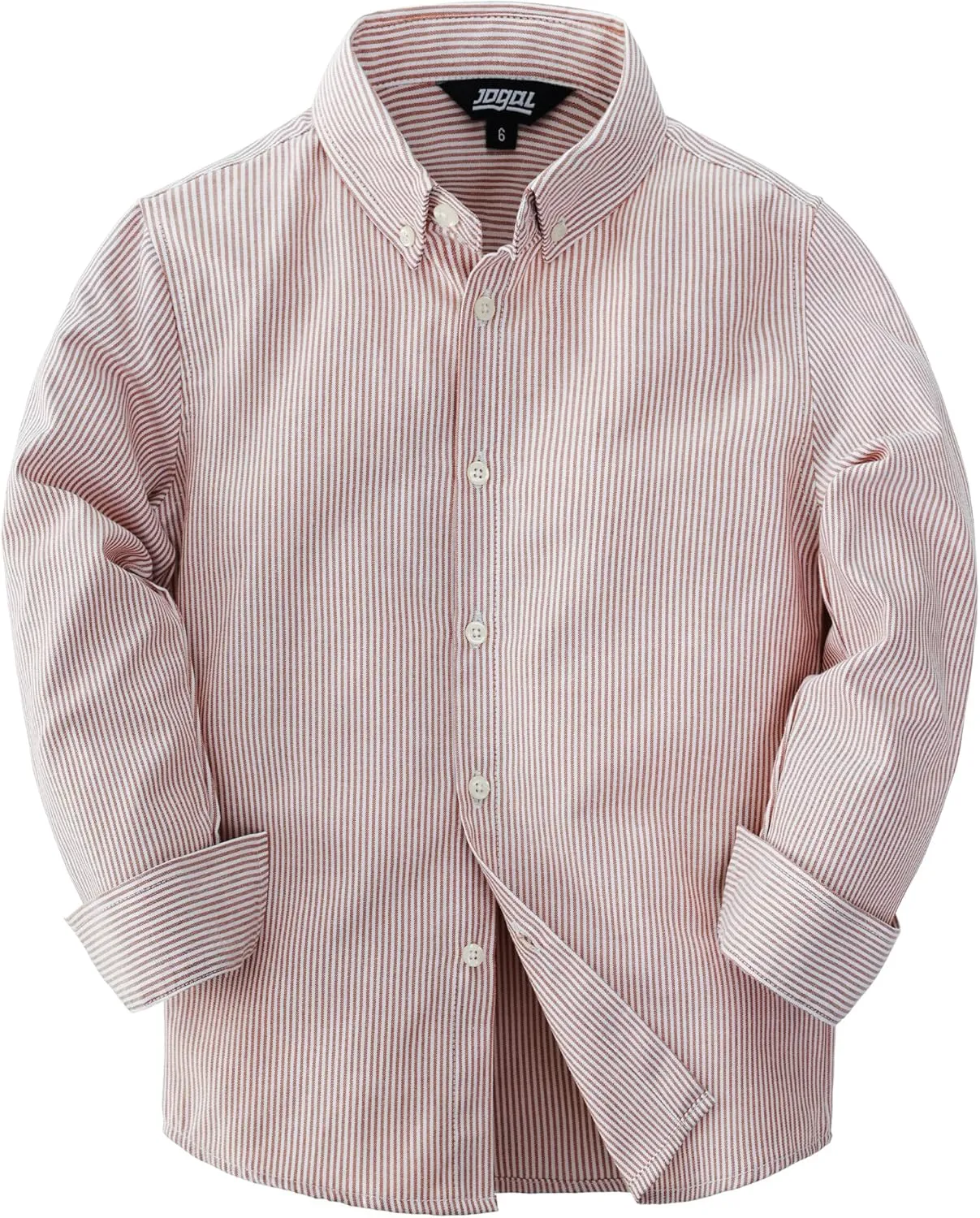 JOGAL Boys Long Sleeve Oxford Dress Shirts Casual Button Down Shirts Striped Tops for 6-14 Years