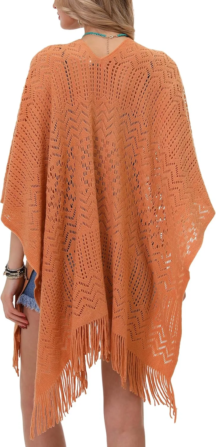 Knit Shawl Wrap for Women - Soul Young Ladies Fringe Knitted Poncho Cardigan Cape