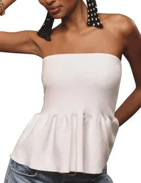 Lauweion Womens Strapless Peplum Top Flowy Slim Fit Casual Ruffle Hem Babydoll Bandeau Summer Knit Tube Tops