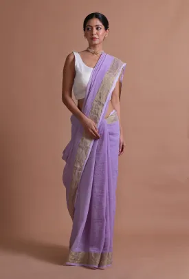 Ligth Purple Color Cotton Linen Saree With Unstitched Blouse