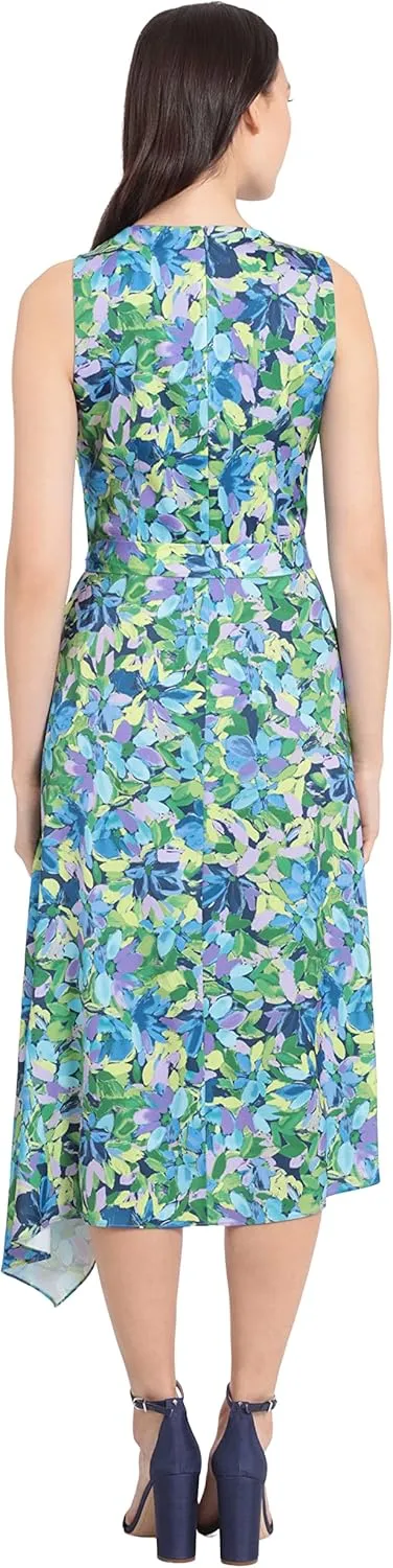 London Times Women's Petite Jewel Neck Keyhole Asymmetrical Hanky Hem Dress Guest of Wedding Church Easter Brunch