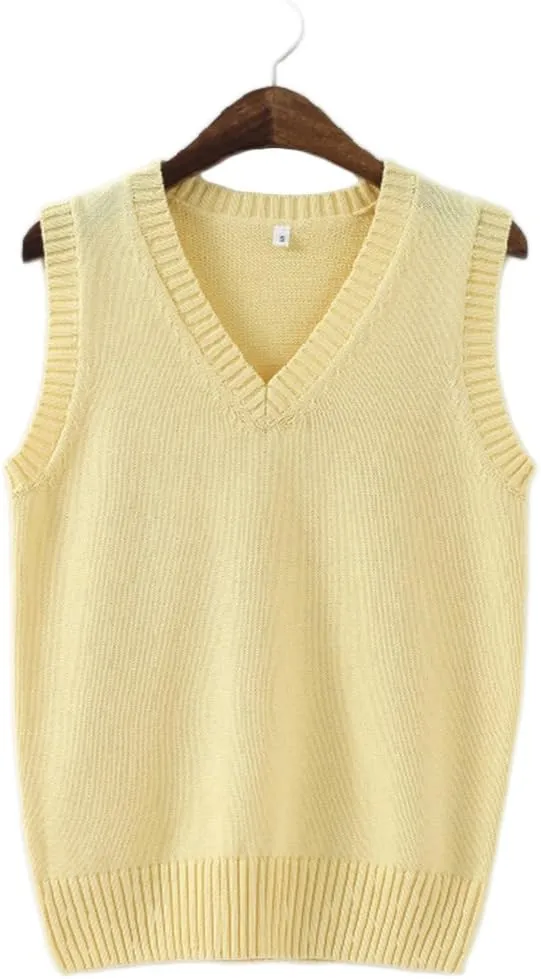 Men Women Knitted Cotton V-Neck Vest JK Uniform Pullover Sleeveless Sweater School Cardigan