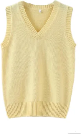 Men Women Knitted Cotton V-Neck Vest JK Uniform Pullover Sleeveless Sweater School Cardigan