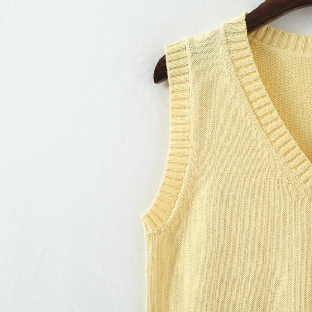 Men Women Knitted Cotton V-Neck Vest JK Uniform Pullover Sleeveless Sweater School Cardigan