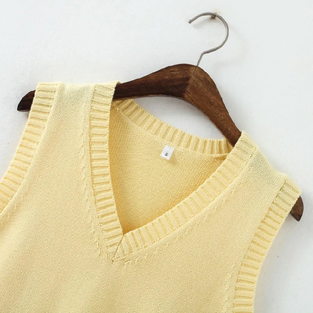 Men Women Knitted Cotton V-Neck Vest JK Uniform Pullover Sleeveless Sweater School Cardigan