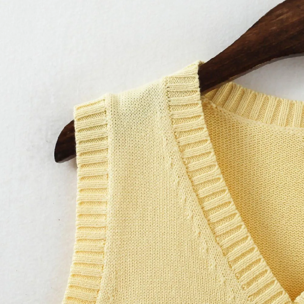 Men Women Knitted Cotton V-Neck Vest JK Uniform Pullover Sleeveless Sweater School Cardigan