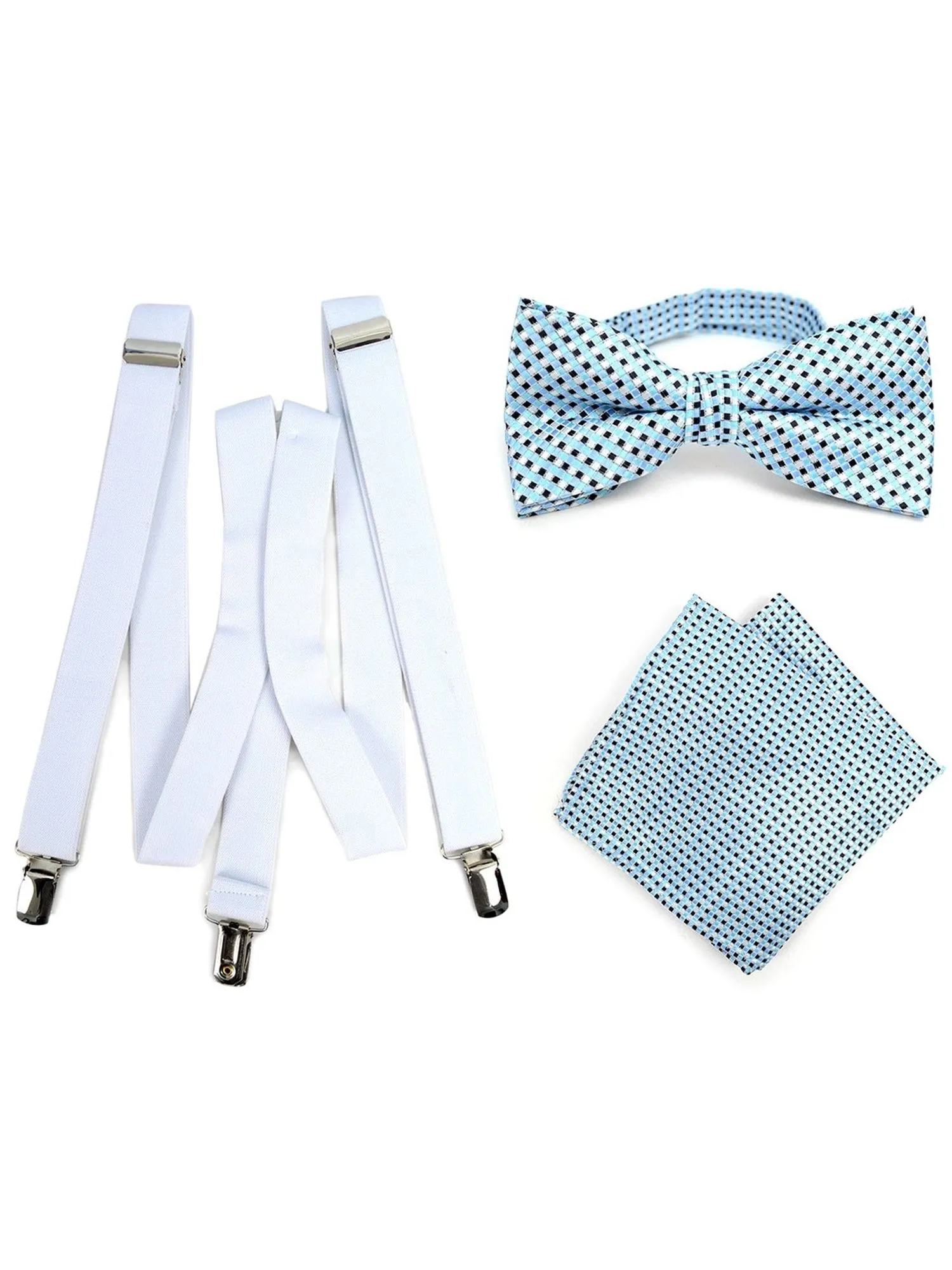 Men's 3 PC Clip-on Suspenders, Bow Tie & Hanky Sets