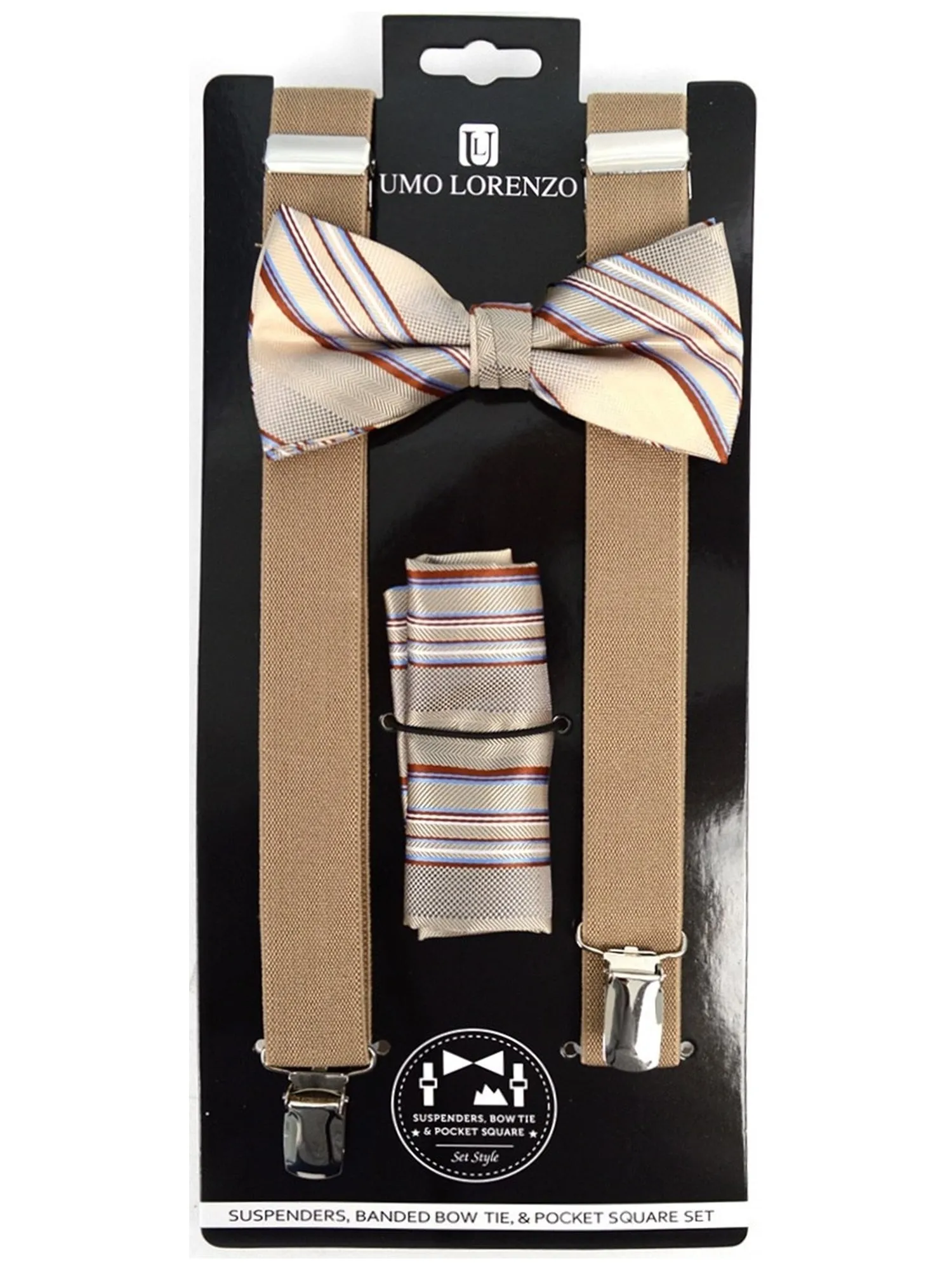 Men's 3 PC Clip-on Suspenders, Bow Tie & Hanky Sets
