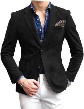 Mens Blazer Suede Jacket Casual 2 Buttons Sport Coat Faux Leather Suit Slim Fit
