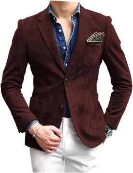 Mens Blazer Suede Jacket Casual 2 Buttons Sport Coat Faux Leather Suit Slim Fit