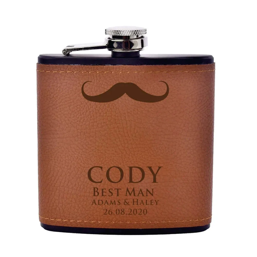 Personalized Engraved Leather 6oz Hip Flask